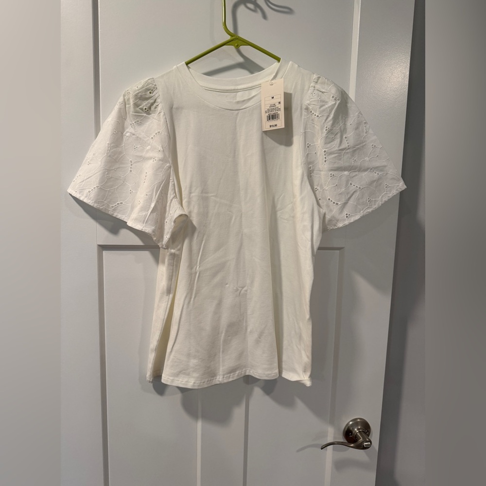 New With Tags White Eyelet Sleeve Top